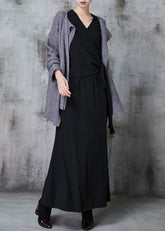 Taillierte graue asymmetrische Strickjacke und Kleid mit schlichter Passform, zweiteiliges Set für den Frühling